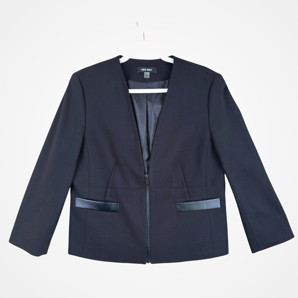 Nine West Womens Blazer Size 12 Black Fitted Career Jacket Business Chic Office - Picture 2 of 12